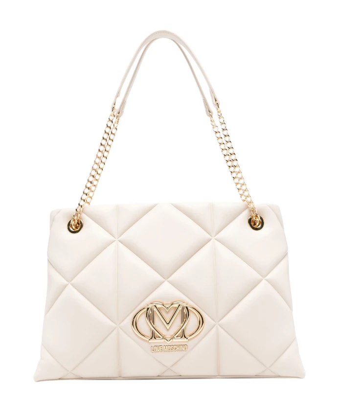

Стеганая сумка-шоппер с тиснением Love Moschino, бежевый