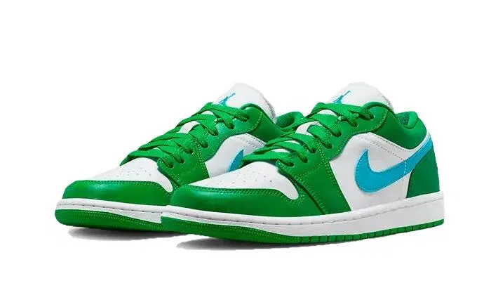 Детские кожаные низкие кроссовки с принтом Air Jordan 1 Low Jordan, Lucky Green Aquatone — фото 2