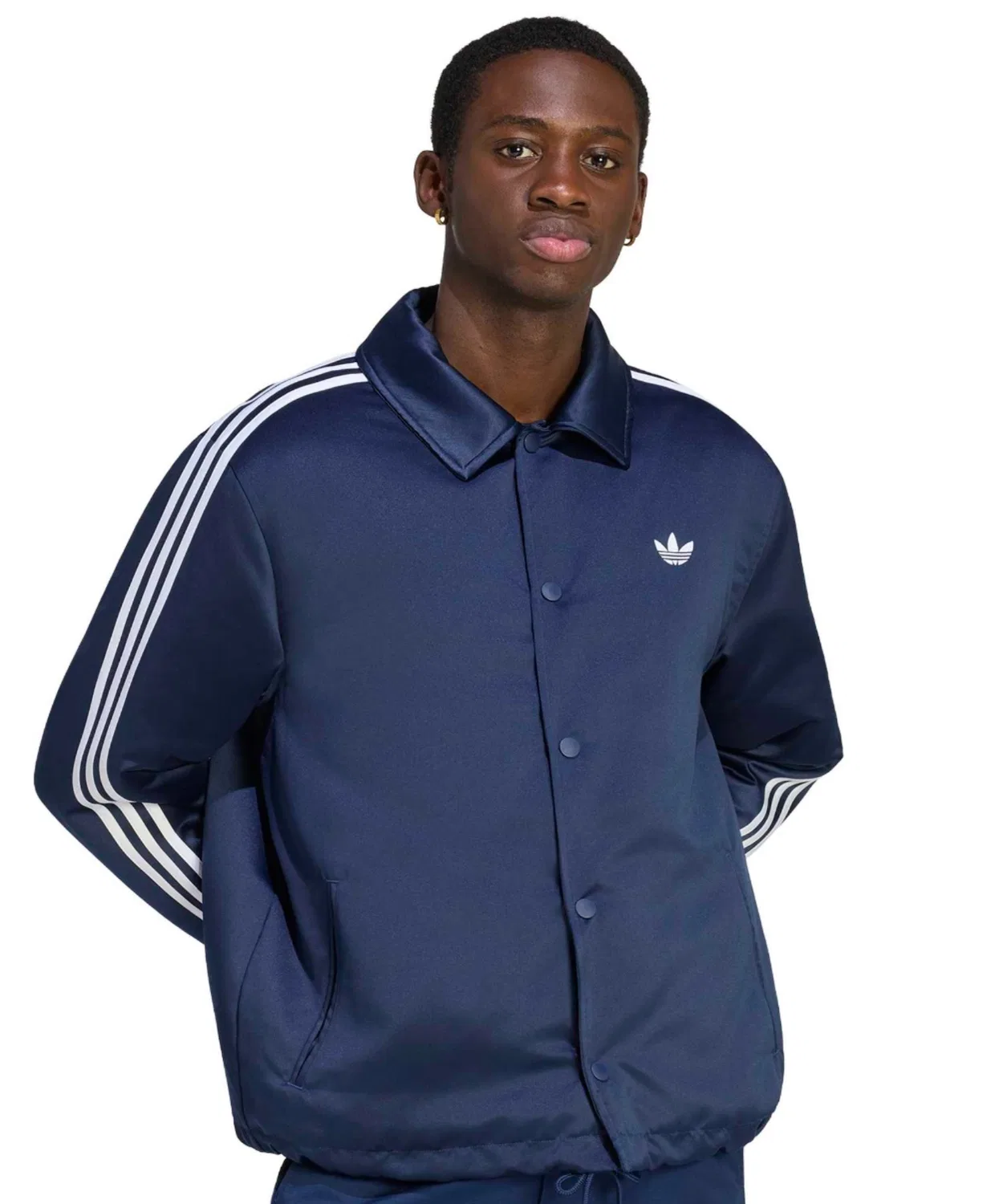 Мужская куртка с сатиновой отделкой и утеплителем 3 Stripes Satin Padded Jacket Adidas, Navy — фото 2