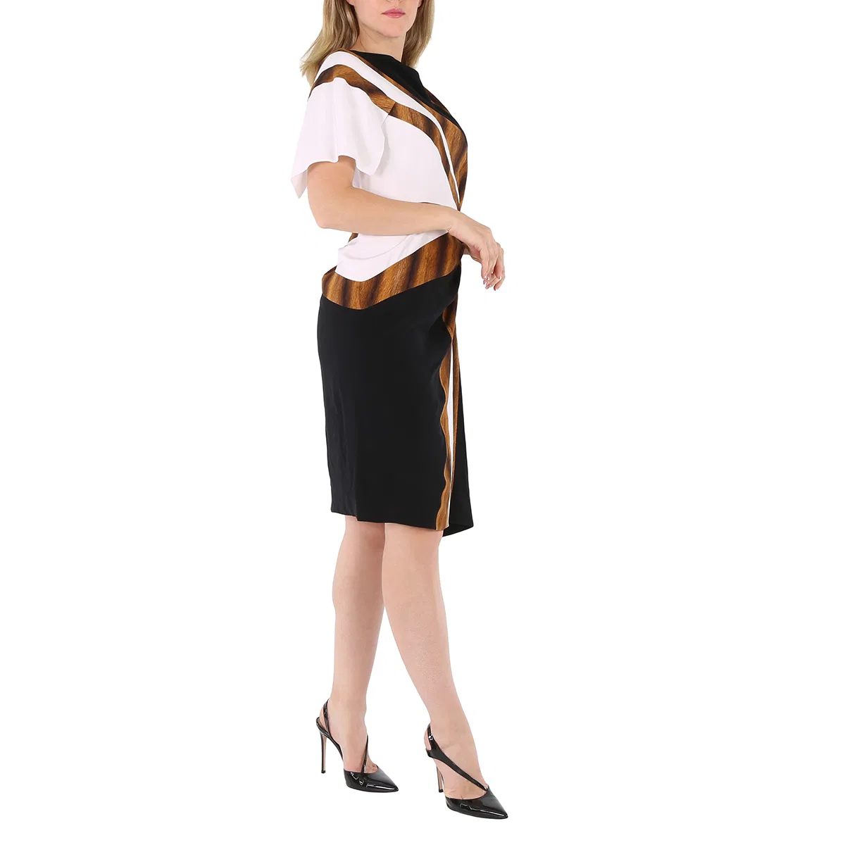 Платье асимметричное из шелка с принтом Flag Intarsia Burberry, Black — фото 2