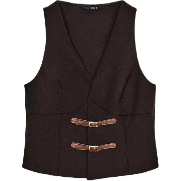 Женский топ без рукавов с V-образным вырезом, ZARA, Brown