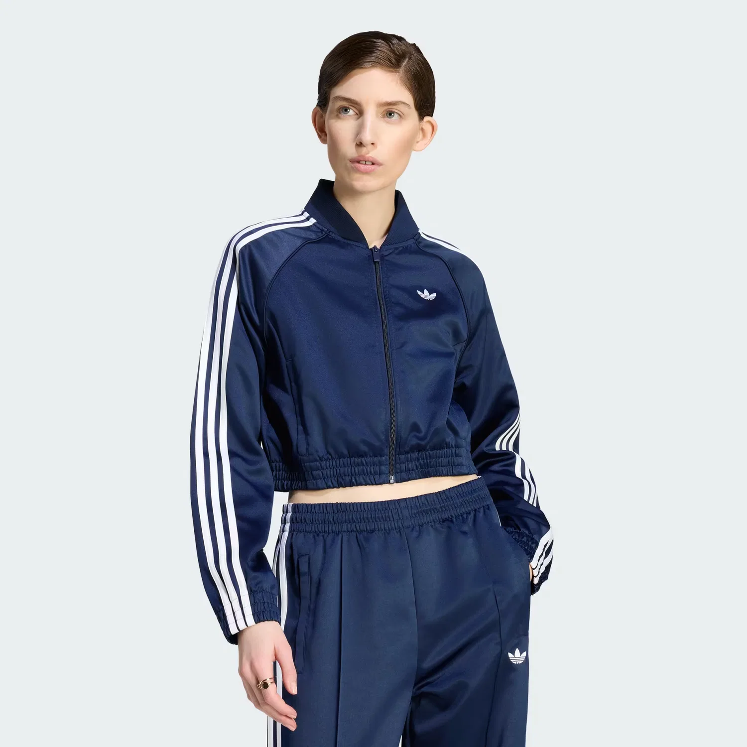Женская куртка-бомбер из атласа Satin SST Adidas Originals, темно-синий/белый
