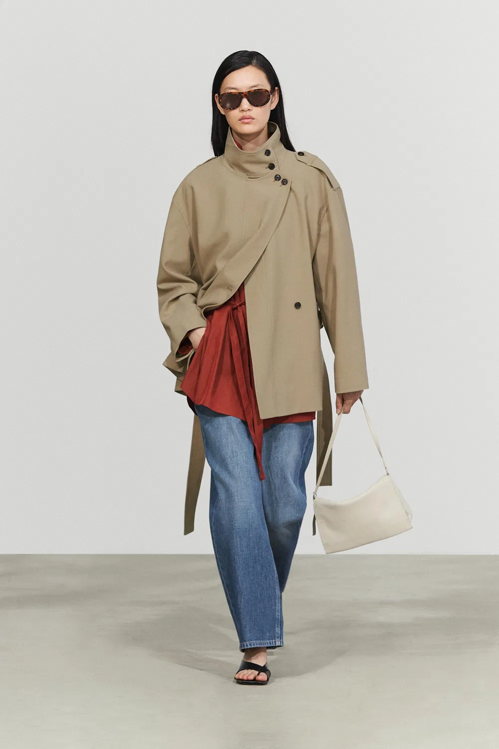Тренч Massimo Dutti Mid-Length Belted, бежевый