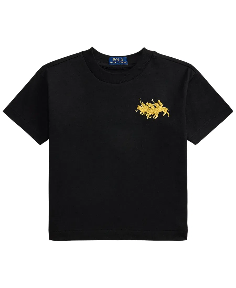 Детская футболка оверсайз с изображением тройного пони, размер 2T-7 Polo Ralph Lauren, Black