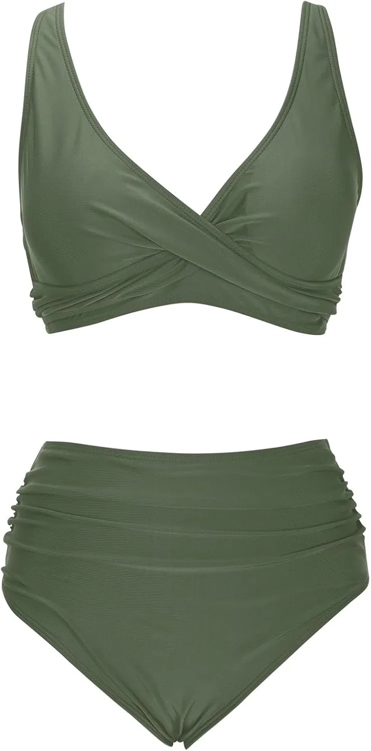 Женский купальник бикини с высокой талией и утяжкой Army Green — фото 4