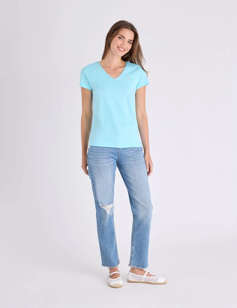 Футболка U.S. Polo Assn Metallic Trim V-neck, светлый бирюзовый — фото 3
