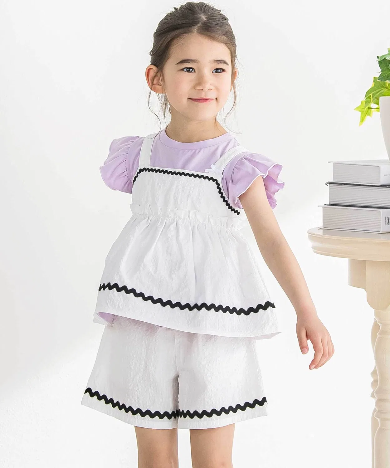 Детский комплект из туники и брюк с волнистой лентой BeBe Petits Pois Vert, Белый