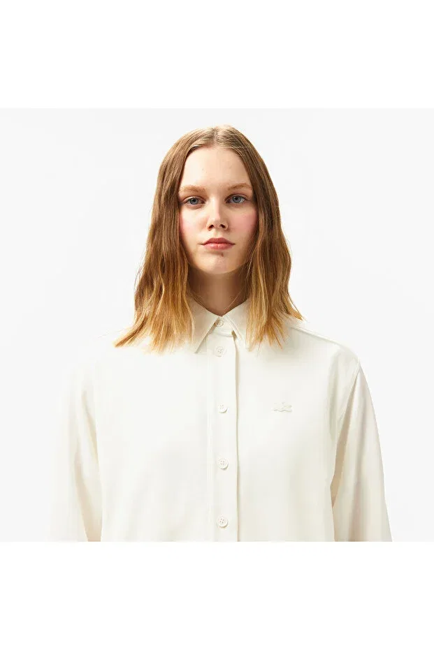 Рубашка Lacoste White, с длинным рукавом, однотонная, повседневная — фото 2