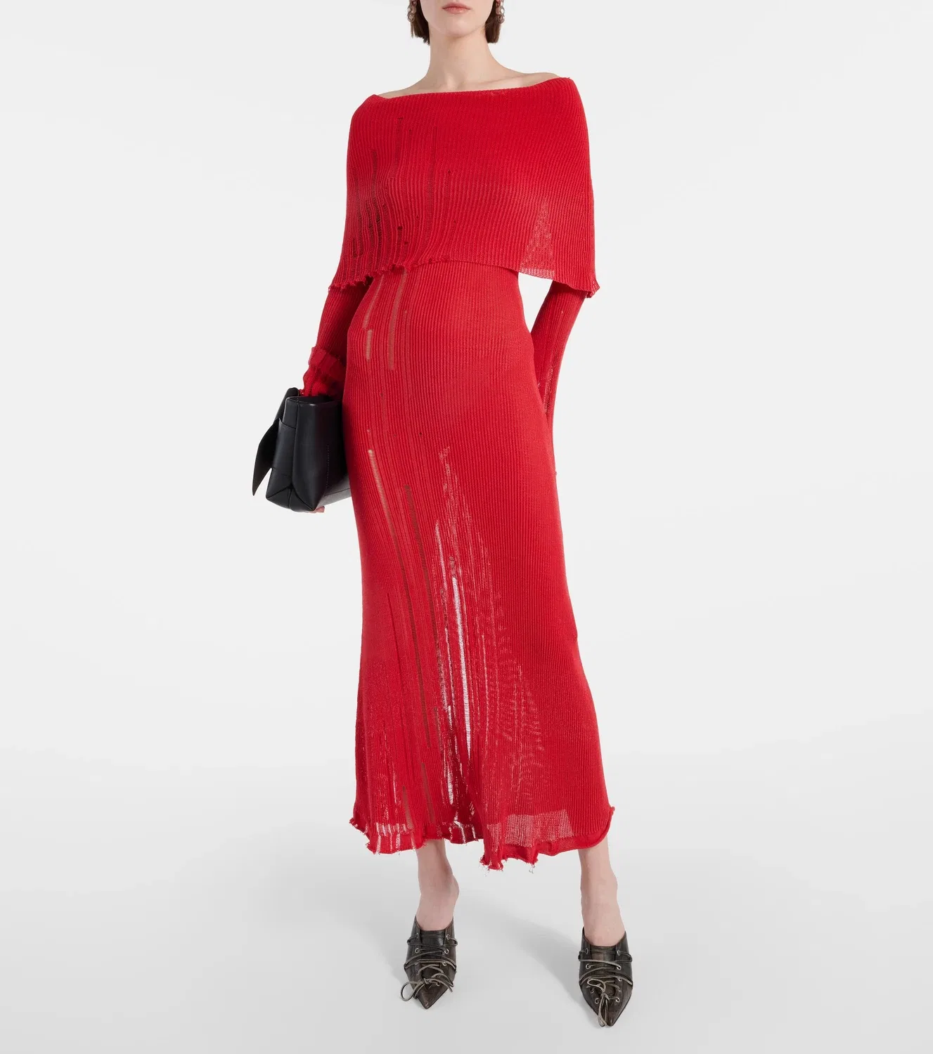 Макси-платье из хлопкового микса с эффектом поношенности Acne Studios, красный — фото 2