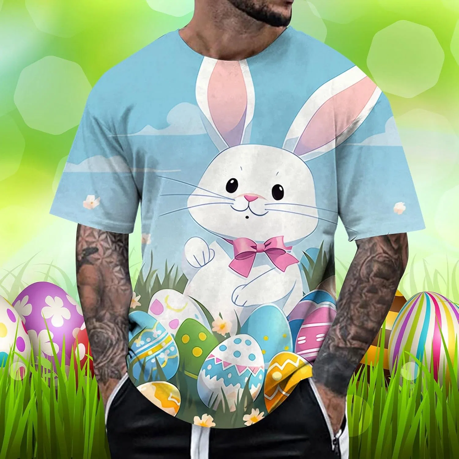 Мужская футболка с забавным принтом Men's Easter Shirt, White — фото 2