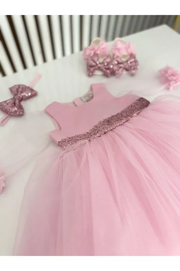 Детский комплект платьев с длинным рукавом Birthday and mawlid dress set Almira Tasarım, Pink — фото 3