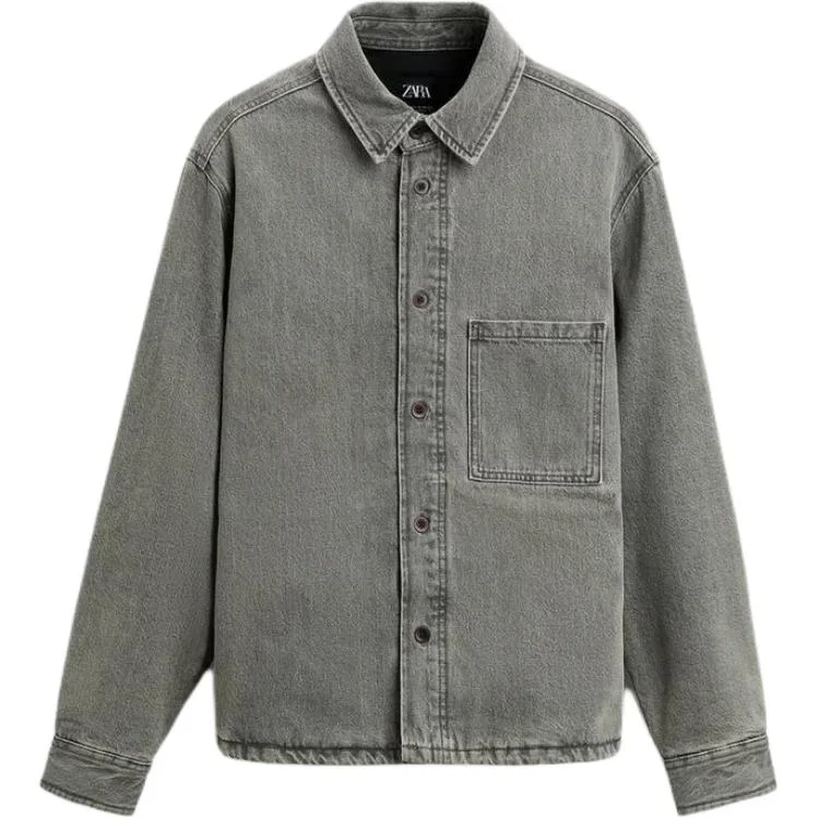 Мужская джинсовая куртка с лацканами Gray Lapel ZARA, Серый