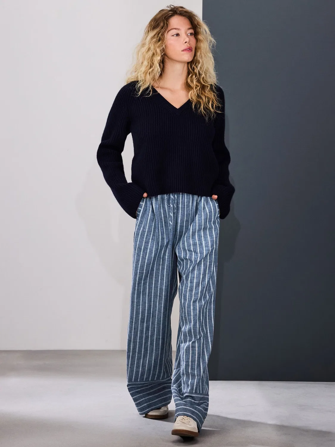 Брюки широкие в полоску, модель Crinkle Next, Blue Stripe