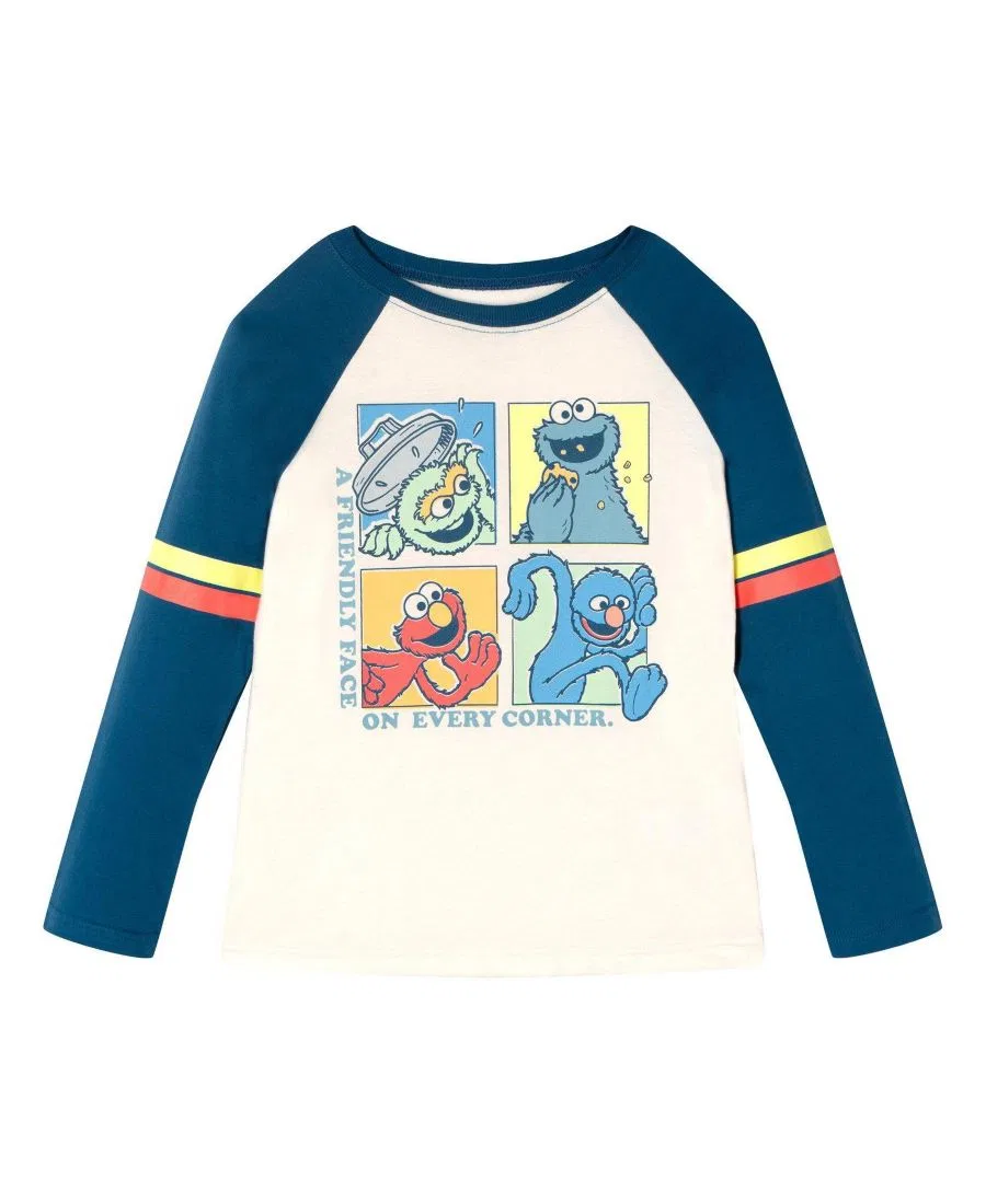 Комплект из 2 лонгсливов с принтом Sesame Street, Cream Blue Cookie — фото 2