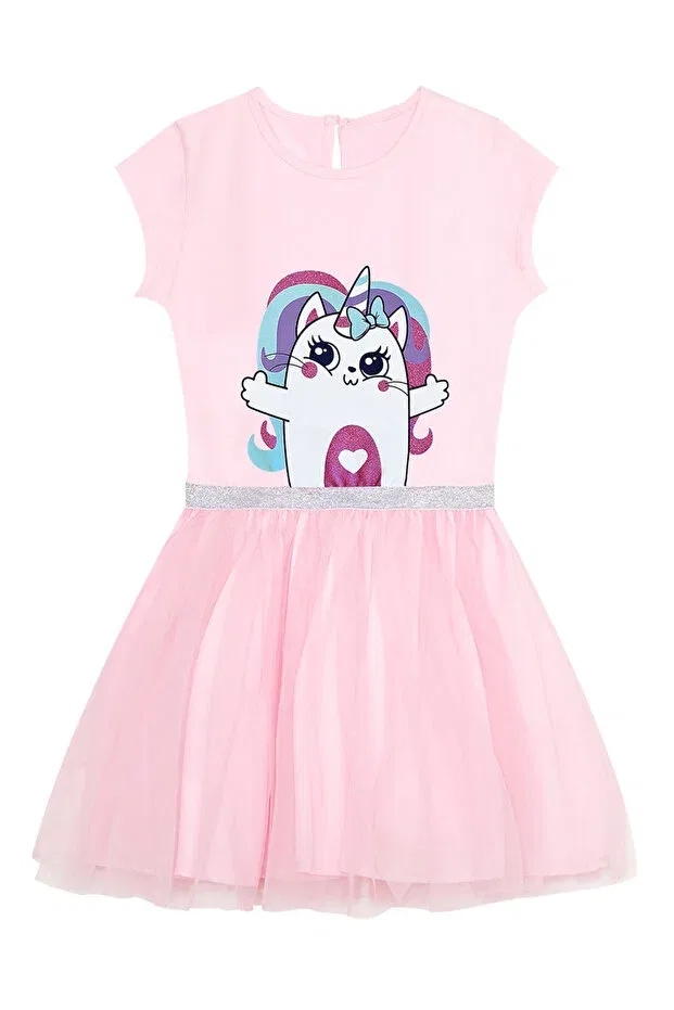 Детское платье для девочек с принтом Kitten Unicorn Girl's Tulle Tutu Pink Dress Denokids, Pink — фото 4