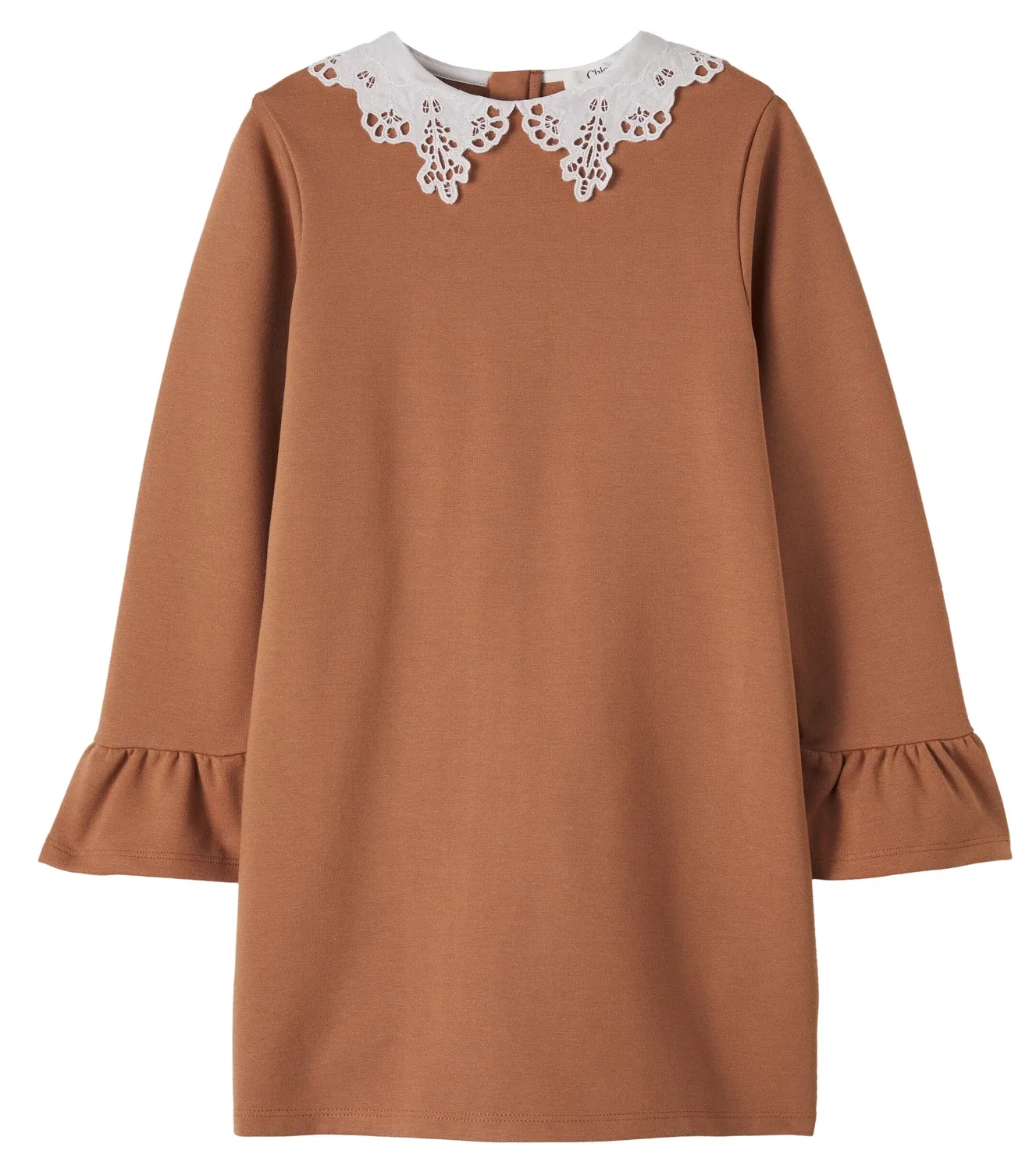 Вышитое платье из джерси с оборками Chloé Kids, коричневый