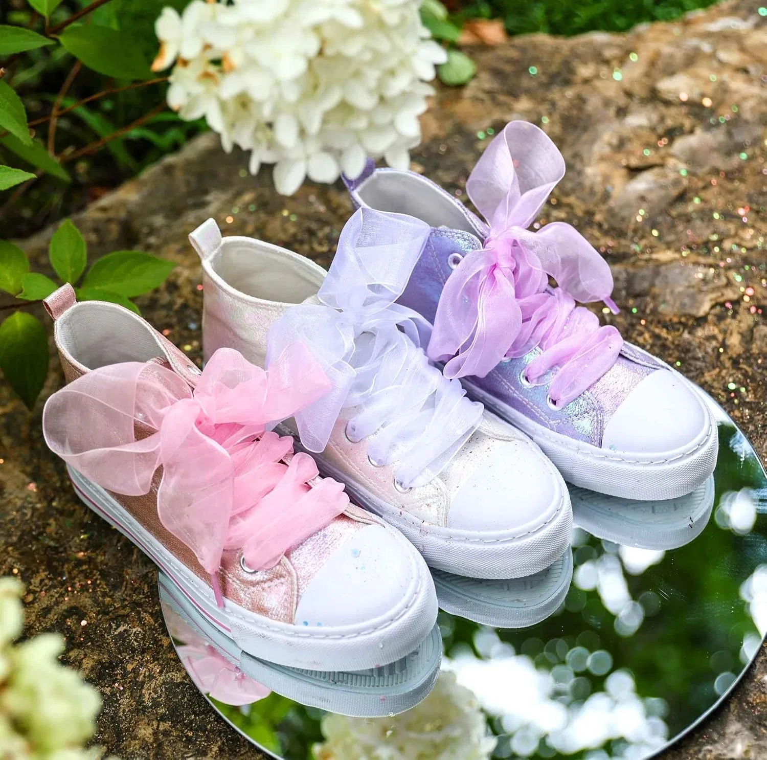 Детские кроссовки для девочек с блестками HugRain, High Top Pink — фото 2