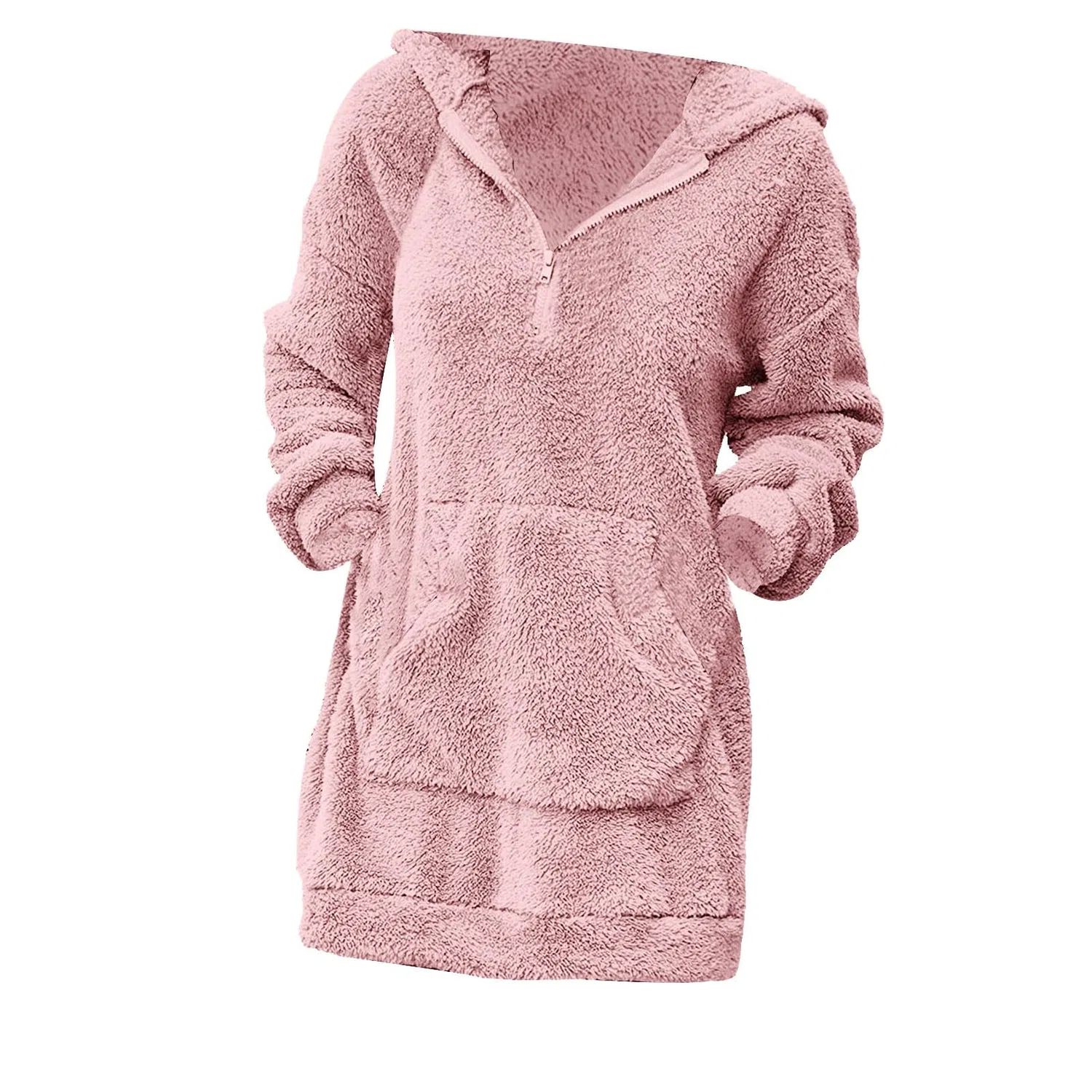 Женское зимнее пальто с капюшоном, длинное, из флиса, Rosa — фото 4
