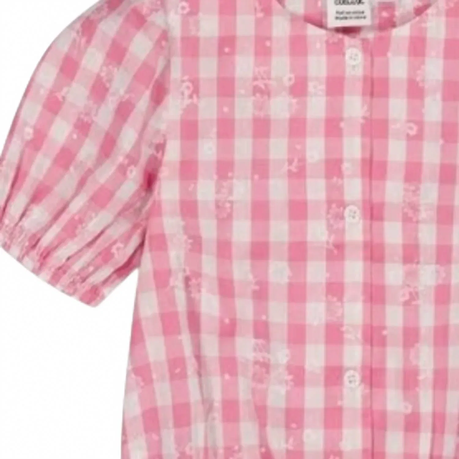 Детская блузка для девочек с короткими рукавами-фонариками Pink/White Check Deux par Deux, Pink/White Check — фото 2