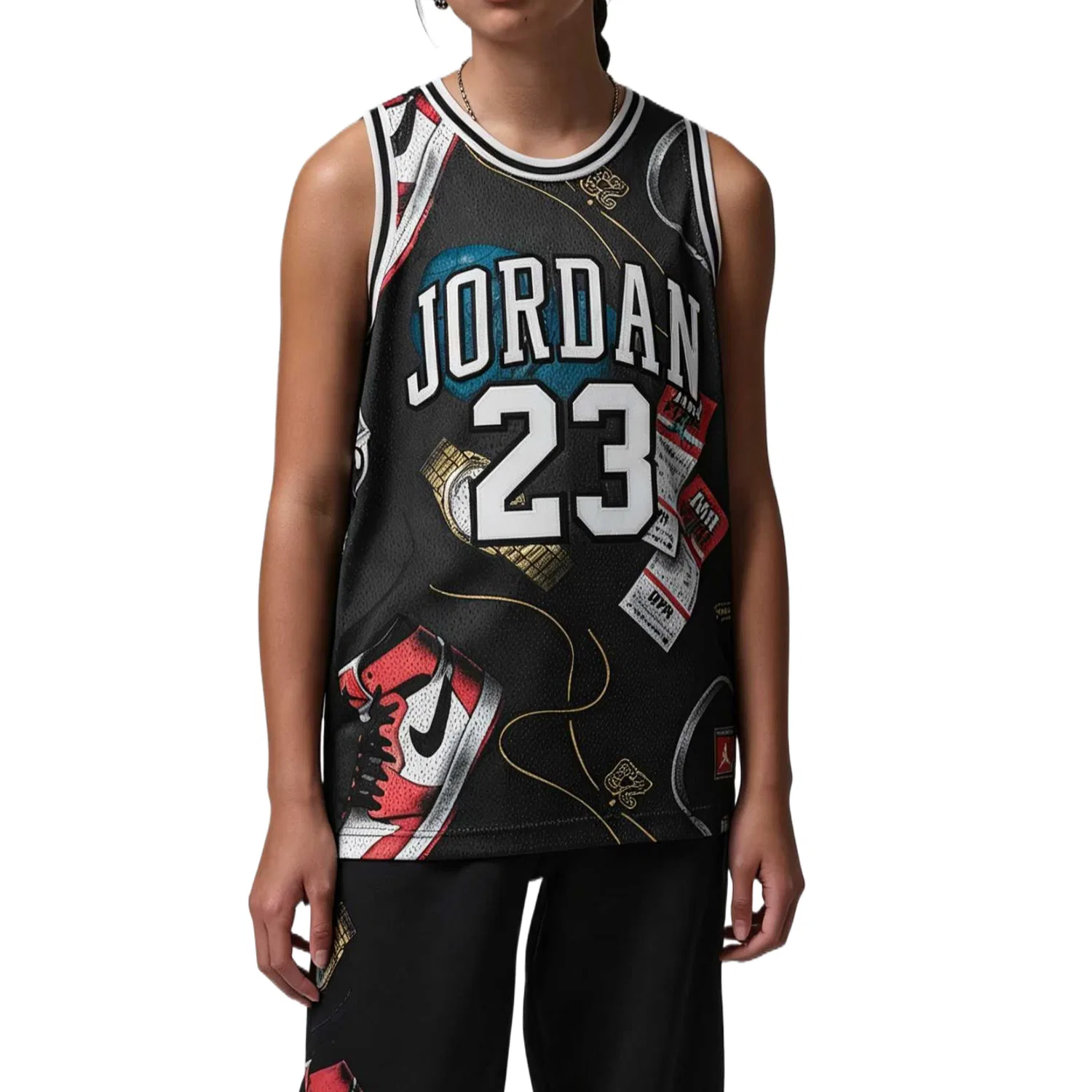 Детский топ спортивный с круглым вырезом Jordan, Black/Gray Black