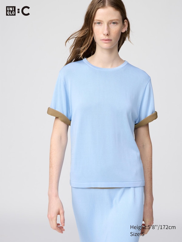 

Вязаная футболка boxy Uniqlo, 61 blue, Синий, Вязаная футболка boxy Uniqlo, 61 blue