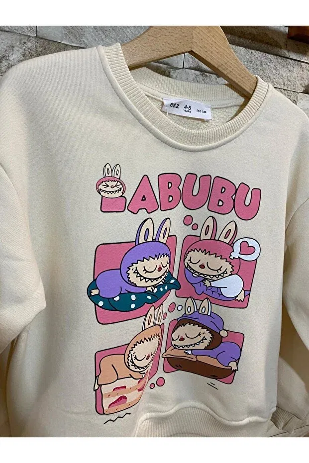 Детские свитшот для девочек с принтом Labubu Printed Sweat Girl Ays Bebe, Cream — фото 2