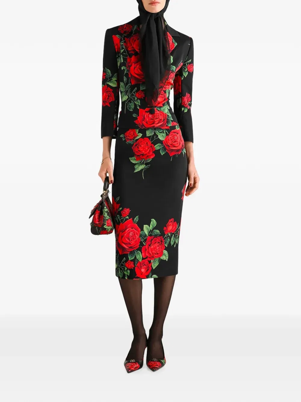 Юбка-карандаш миди с цветочным принтом Dolce & Gabbana, черный — фото 2