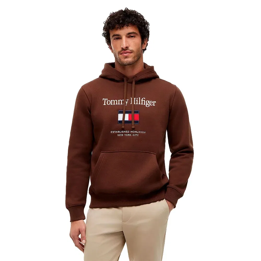 Мужской хлопковый худи с вышивкой Tommy hilfiger NYC Logo, Brown