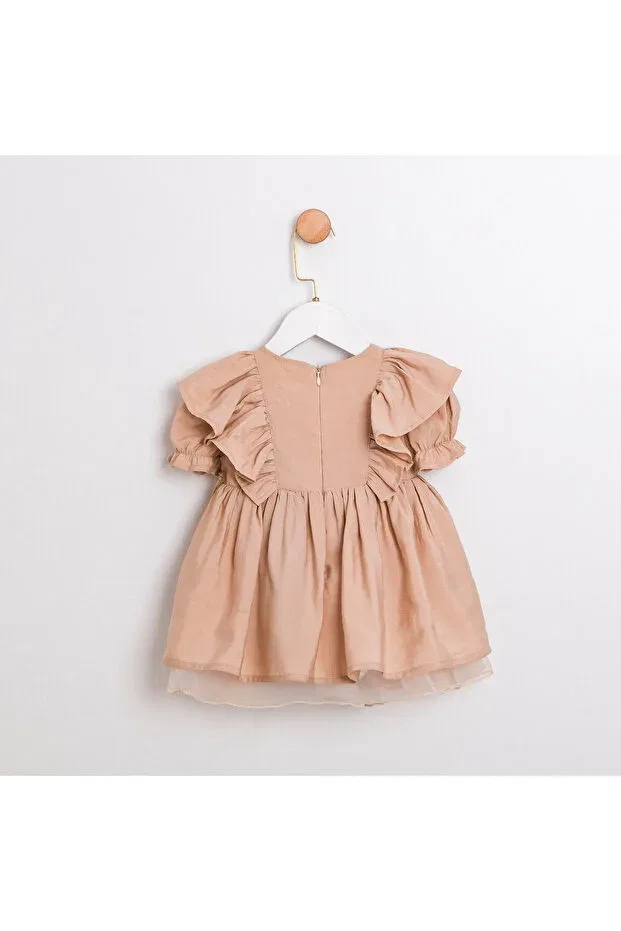 Детское платье для девочек с вышивкой Linda balloon sleeve Ministok, Light Coffee — фото 2