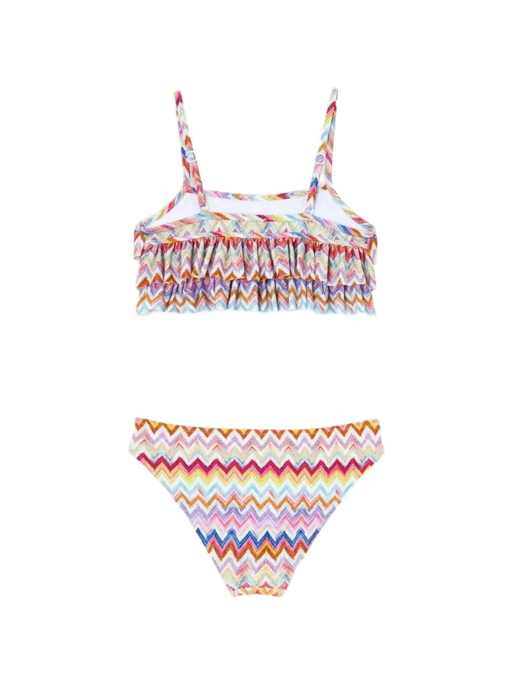 Купальник-бикини с зигзаговым принтом и оборками Missoni Kids, розовый — фото 2