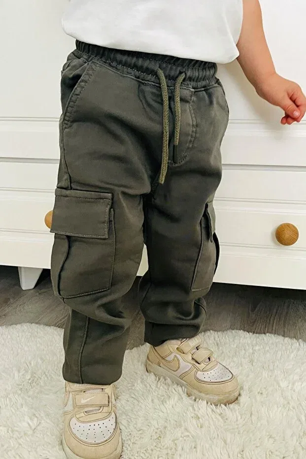 Детские брюки для мальчиков с карго-карманами Cargo Pockets And Elastic Waist Breeze, Khaki Green — фото 2