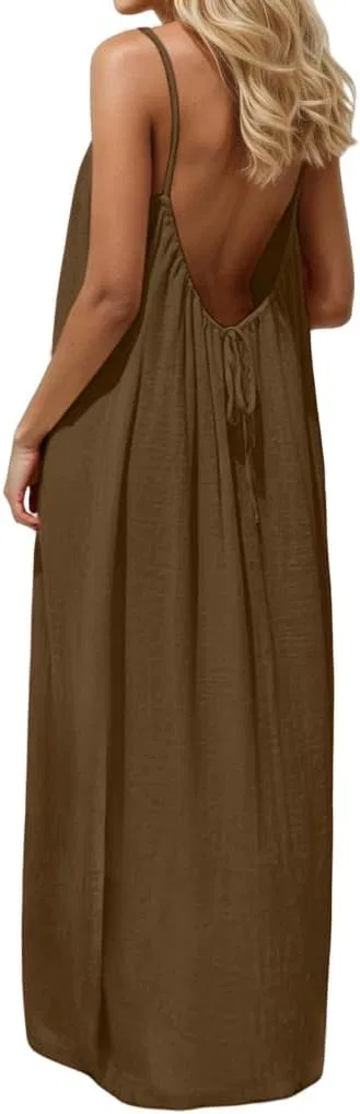 Женское пляжное макси-платье на бретелях с открытой спиной, Plus Size
