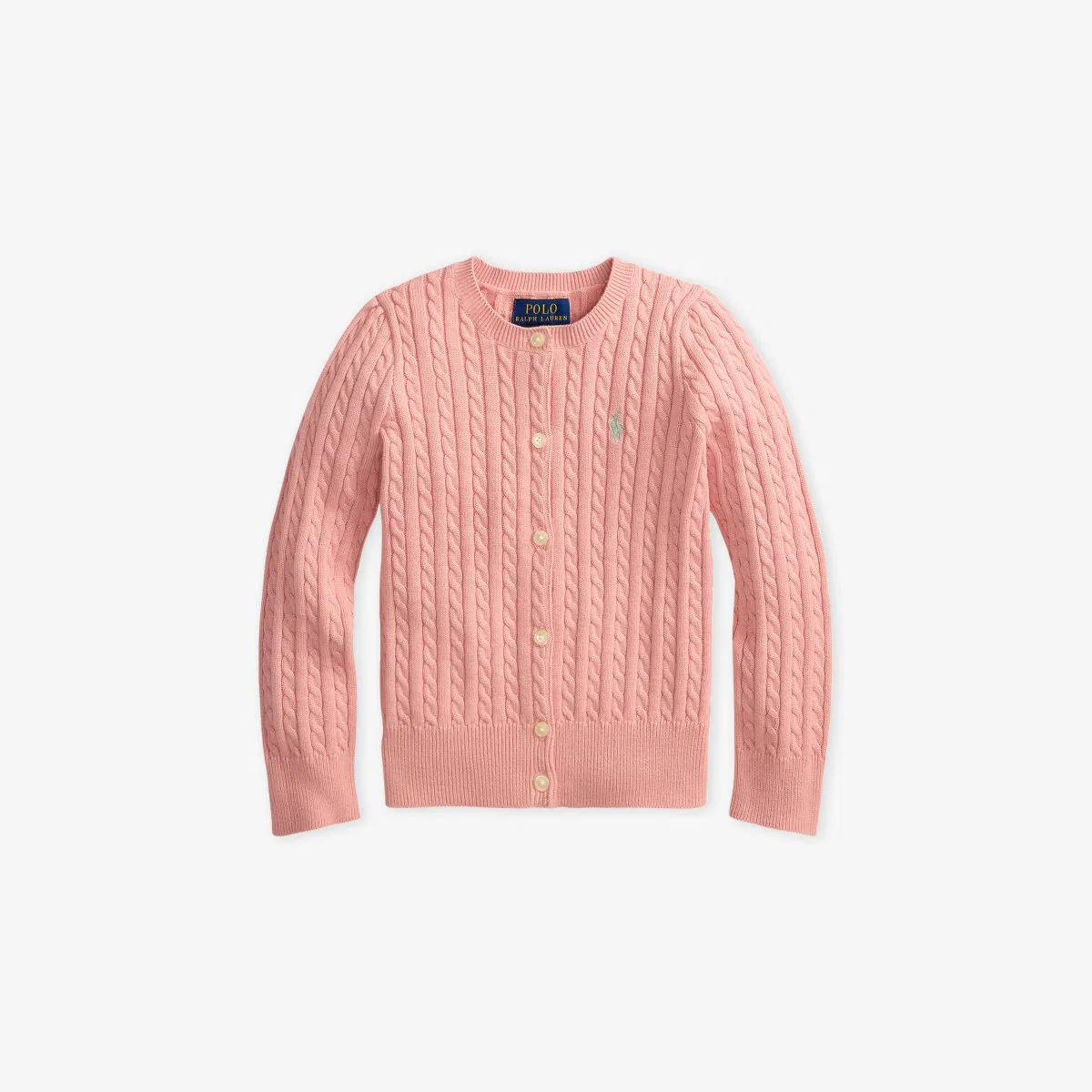 Детский хлопковый кардиган крупной вязки с вышитым логотипом Polo Ralph Lauren, розовый