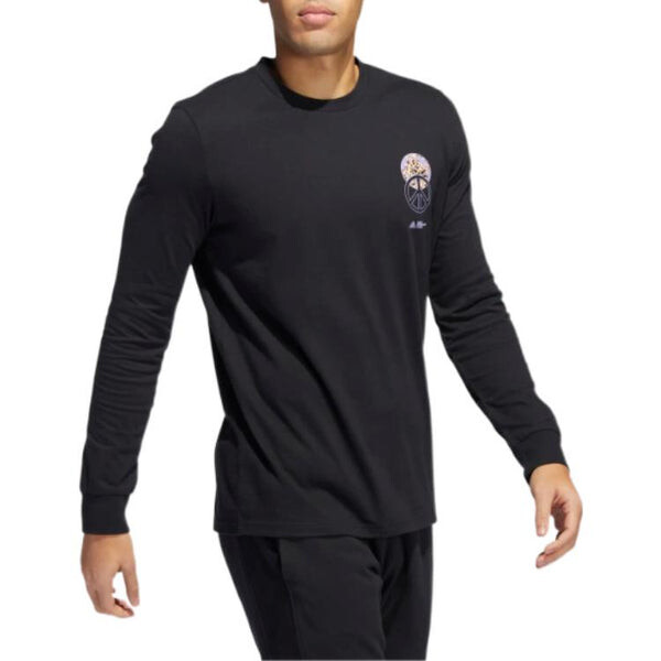 Футболка Men's adidas Back Alphabet Printing Cotton Knit Round Neck Pullover Long Sleeves Black T-Shirt, черный — фото 4
