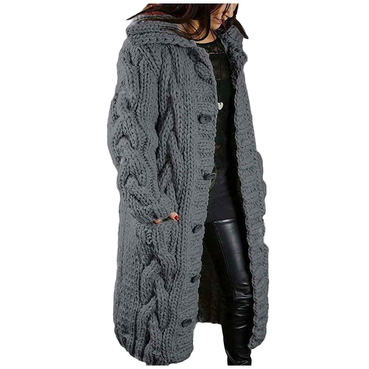 Женское пальто с капюшоном из флиса, Grigio scuro