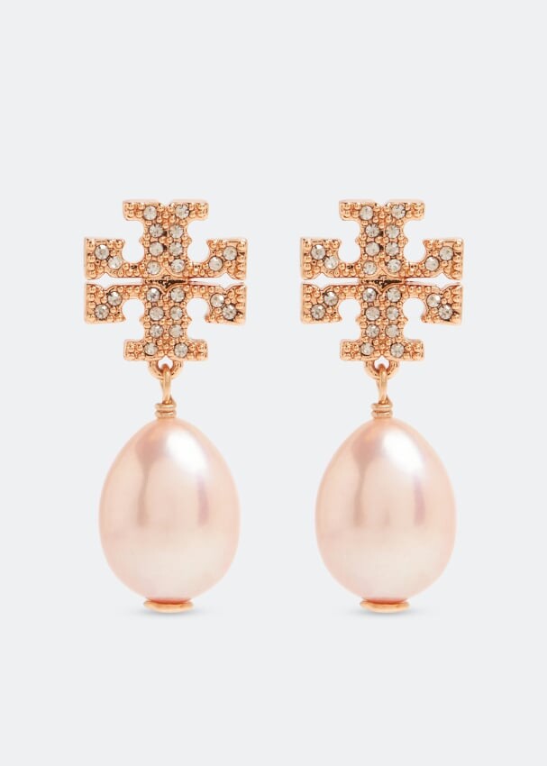 

Серьги TORY BURCH Kira pavé pearl drop earrings, розовый
