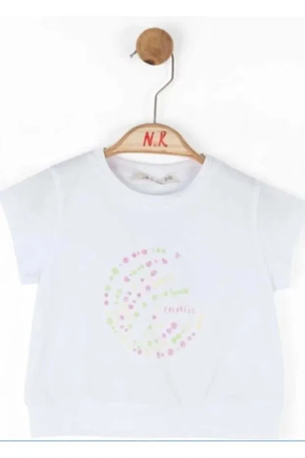 Детская футболка для девочек с принтом Nk Kids, Ekru - Pink