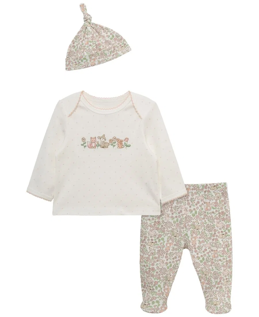 Комплект из топа, штанов и шапки Woodland Little Me, Beige