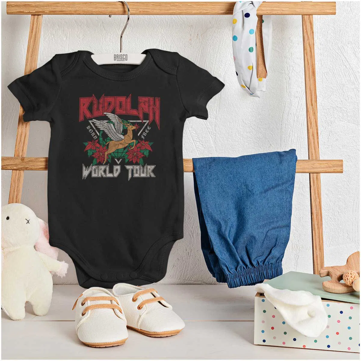 Детское боди с коротким рукавом Christmas Rudolph Xmas World Tour Brisco Brands, Black — фото 3