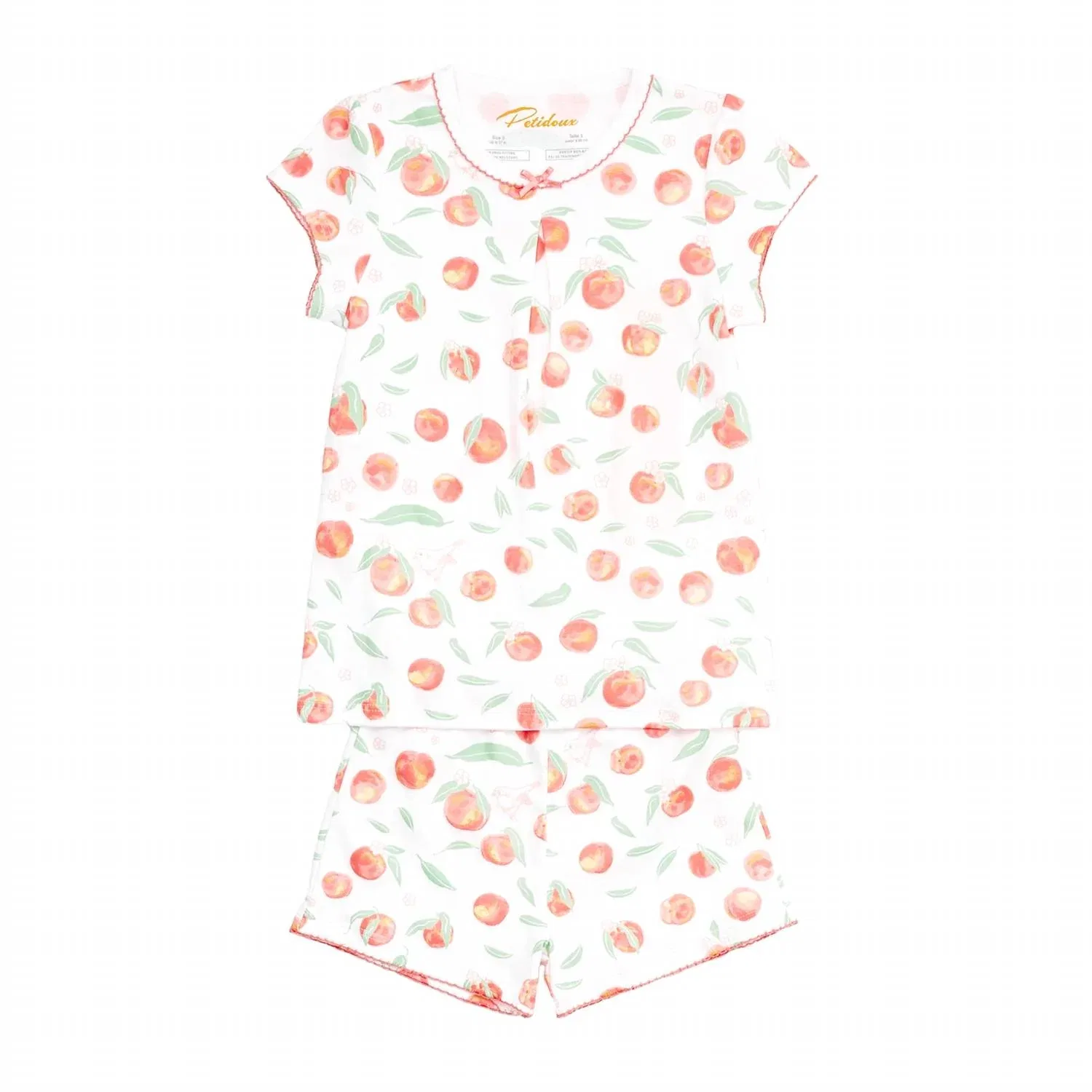 Детский комплект пижамы для девочек с принтом персиков Summer Peaches Petidoux, White
