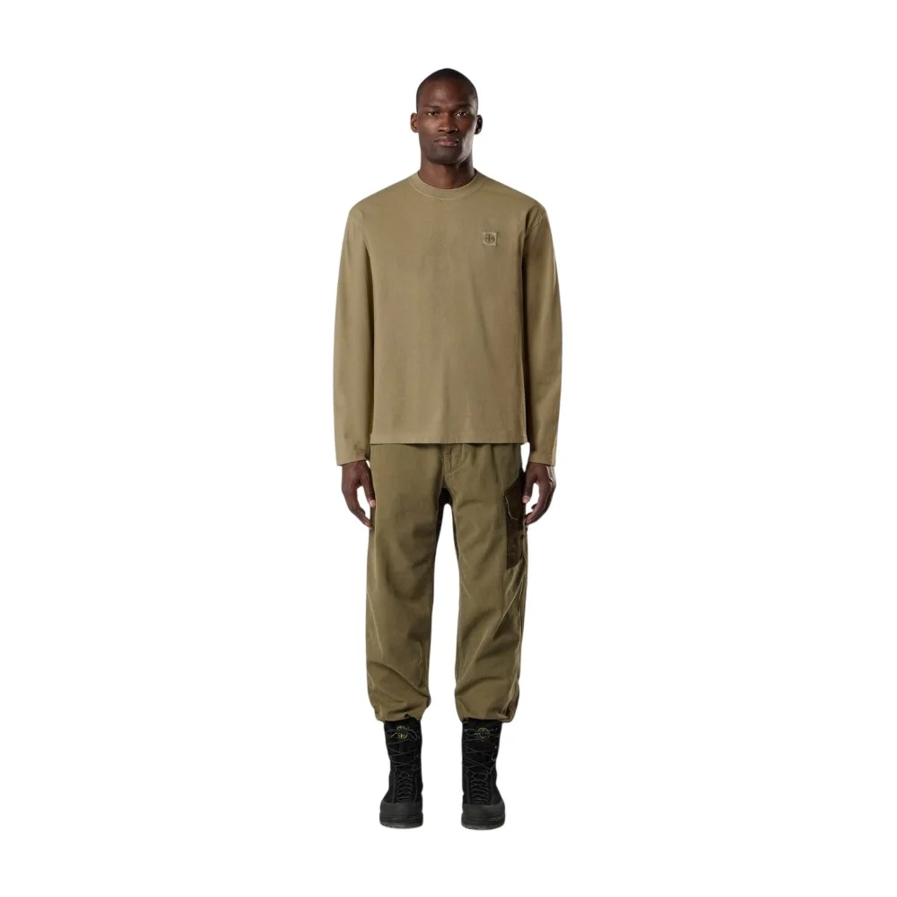 Мужской лонгслив Stone Island Regular Fit With Tonal Compass Logo Patch, военный зеленый