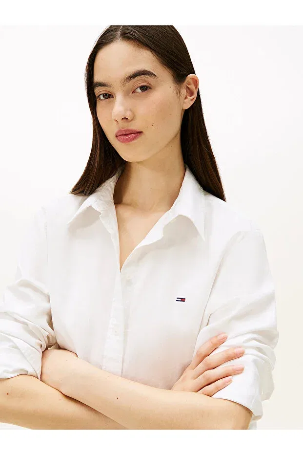 Женская рубашка оксфорд с длинным рукавом Tommy Hilfiger, Ecru — фото 4