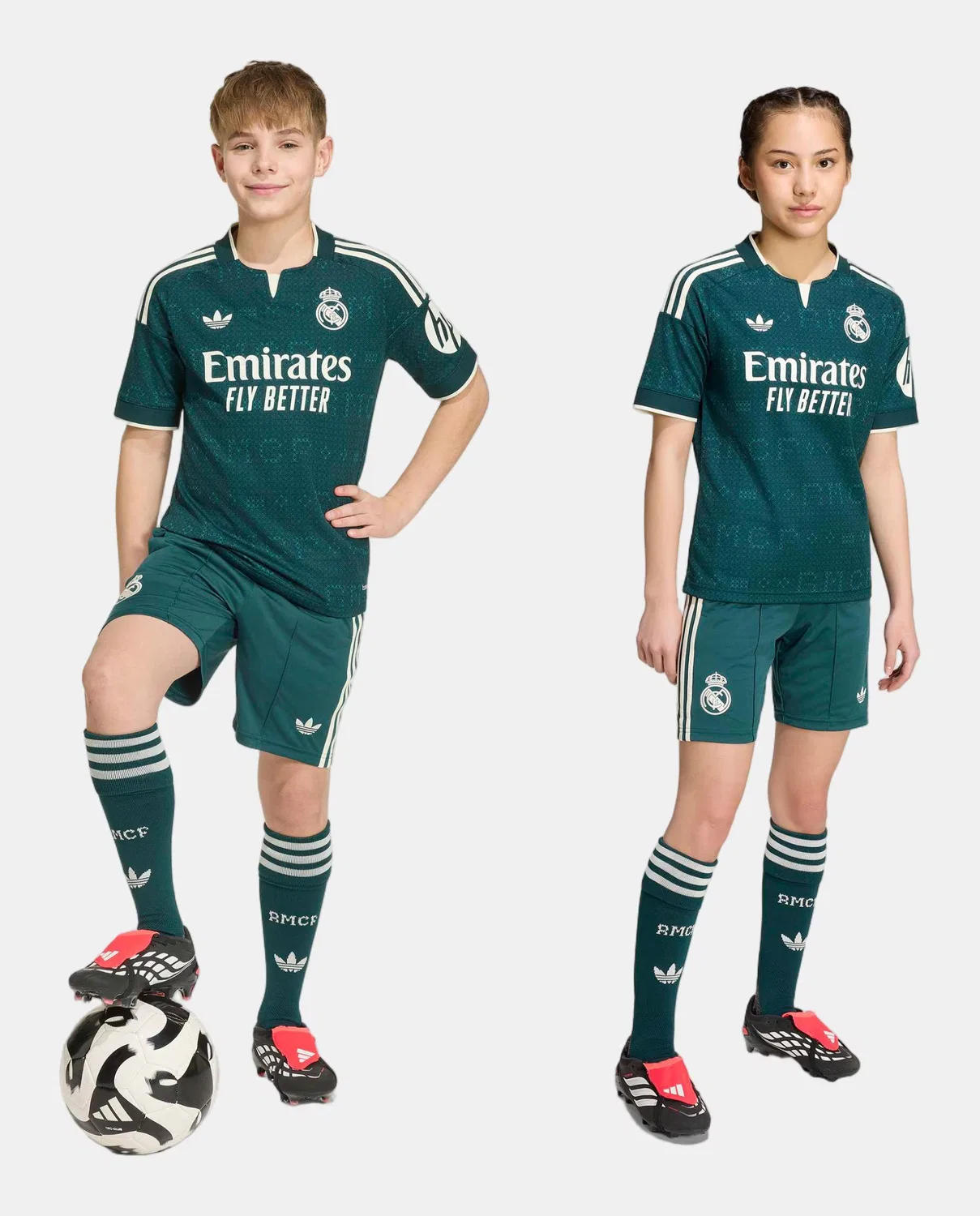 Детская выездная форма мадридского «Реала» сезона 2026-2027 от adidas - зеленая.