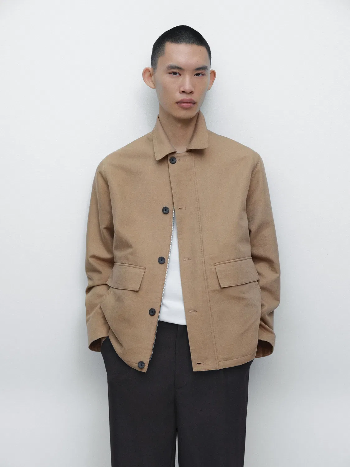 Пиджак из смесовой льняной ткани с карманами Massimo Dutti, бежевый — фото 2