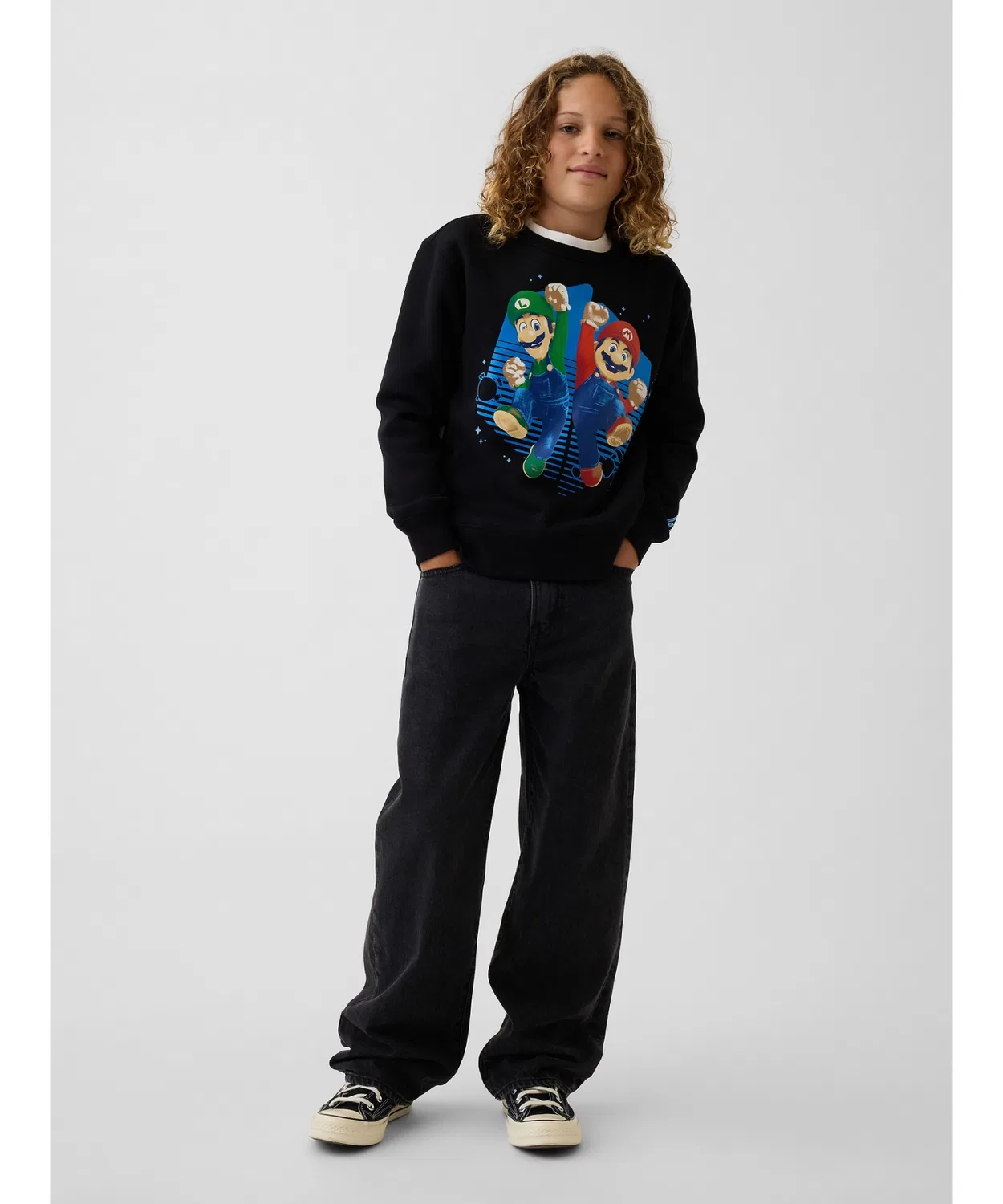 Детский свитшот с длинным рукавомSuper Mario Relaxed Fit GAP, Black — фото 3