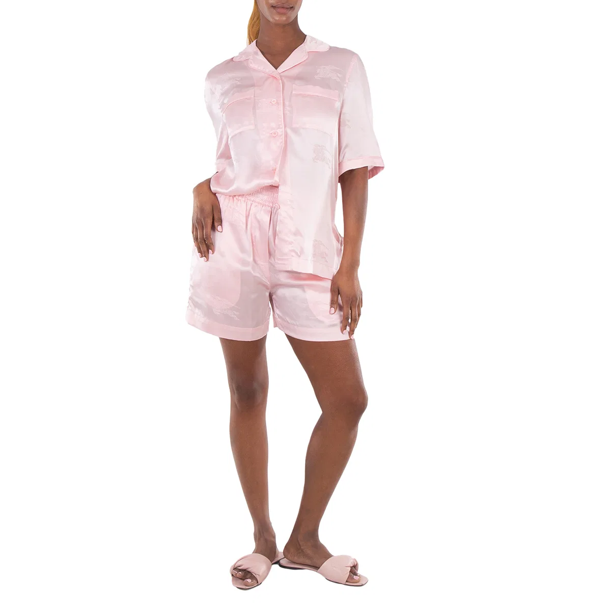 Шорты с высокой посадкой из жаккардового шелка High Rise Jacquard Silk Shorts Burberry, Soft Blossom — фото 4