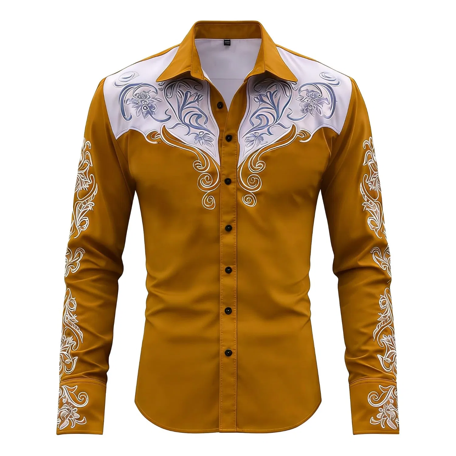 Мужская рубашка с длинным рукавом с вышивкой Western Shirt Cowboy Costume, #020-giallo-rosso — фото 4