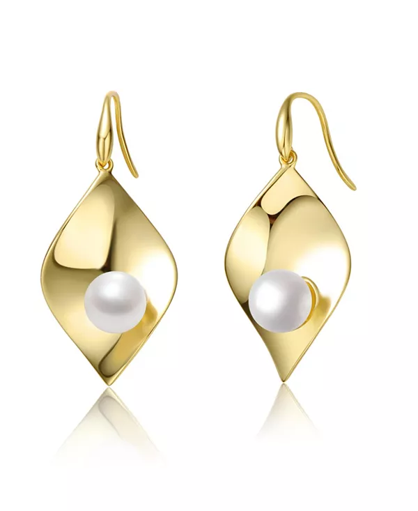 

Серьги-Подвески в форме лилий из стерлингового серебра 14 карат с покрытием из желтого золота и белым пресноводным жемчугом Genevive, gold