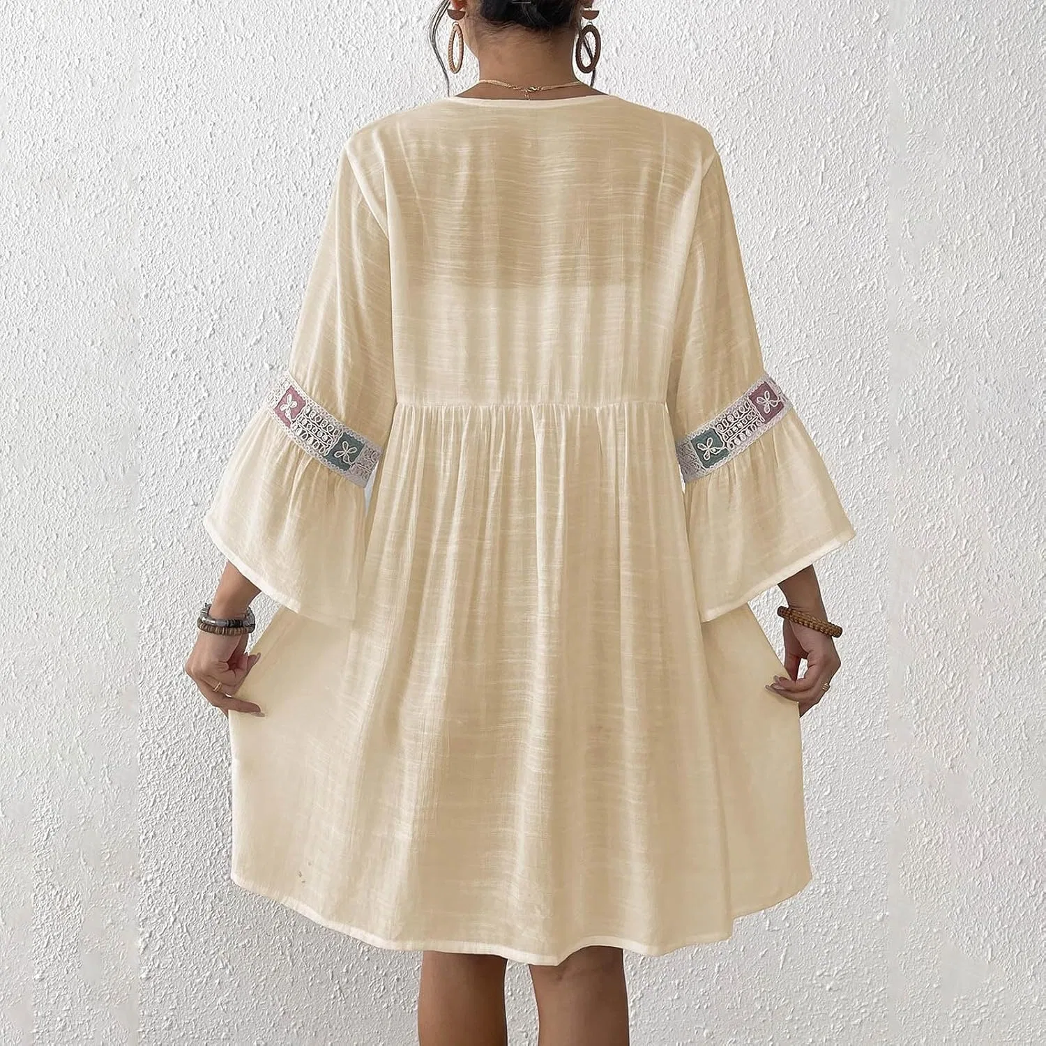Женская пляжная накидка с кружевной отделкой, Beige — фото 3