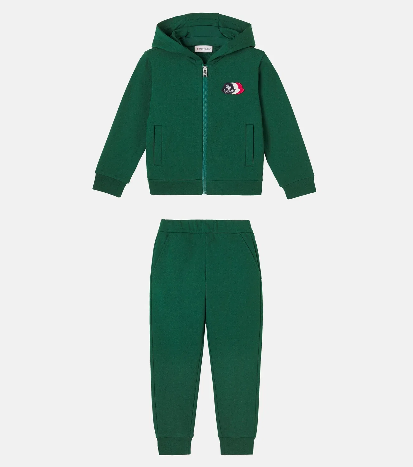 Комплект из флисовой толстовки с капюшоном и спортивных штанов Moncler Enfant, зеленый — фото 4